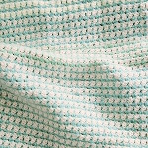 70's Hand Crocheted Blue/Aqua/Mint/Cream Afghan 39 X 64